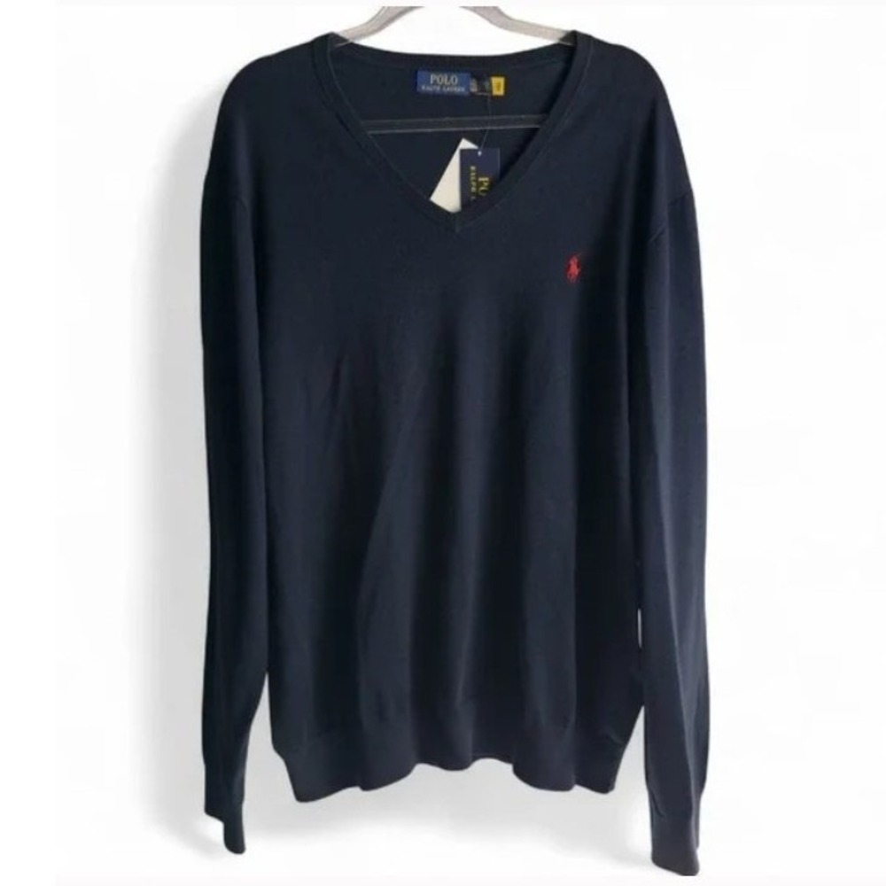 Polo Ralph Lauren Mens XXL Navy Blue V-Neck Pullover Red Pony NWT